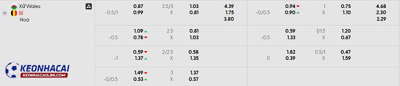 Tỷ lệ soi kèo Wales vs Bỉ Tỷ lệ soi kèo Wales vs Bỉ