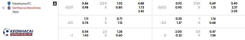 Tỷ lệ soi kèo Yokohama FC vs Sanfrecce Hiroshima