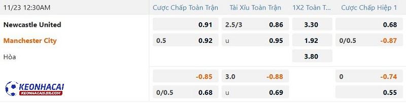 Tỷ lệ soi kèo Newcastle vs Man City Tỷ lệ soi kèo Newcastle vs Man City