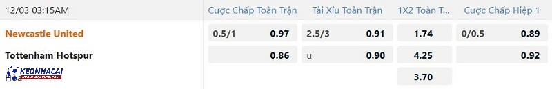Tỷ lệ soi kèo Newcastle vs Tottenham